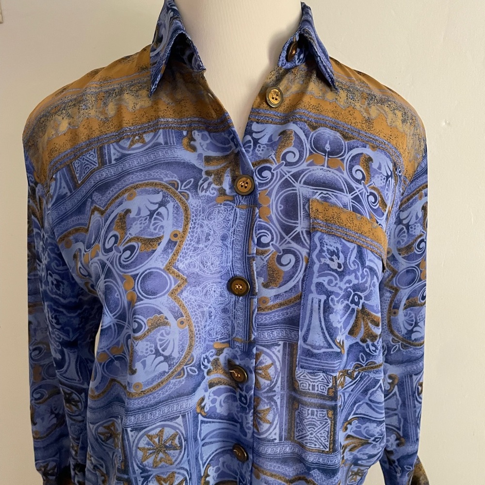 Blue and Gold Patterned Blouse